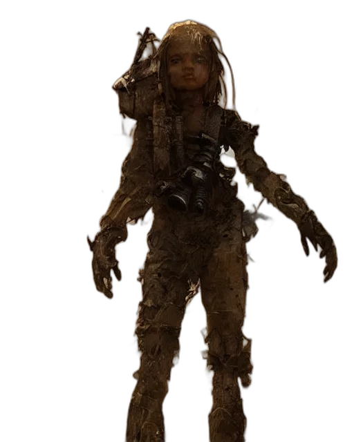 creature, robot, staff, hair, concept art, 3d render, fantasy art, cyberpunk transparent PNG cut-out