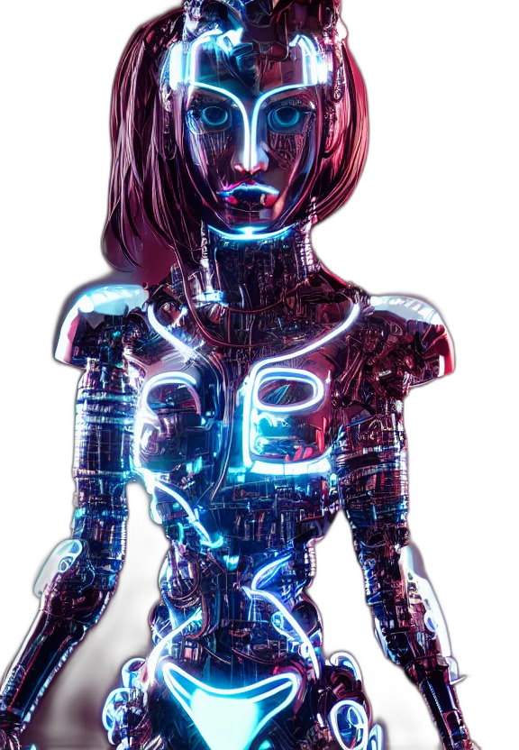 robot, cyberpunk, concept art, 3d render, comic book art, neon lights, outer space, full transparent PNG cut-out