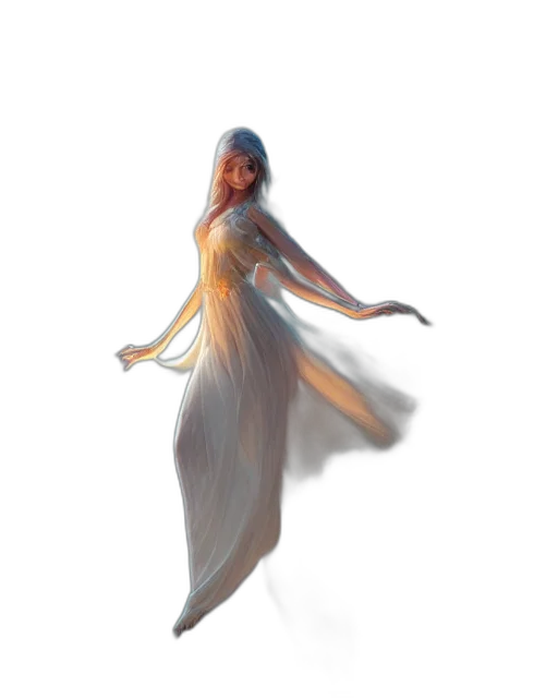 dress, creature, staff, hair transparent PNG cut-out