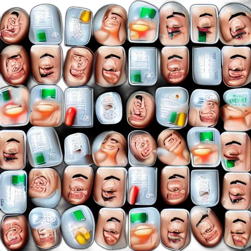 face, mask, bottle, photorealistic, 3d render, med, pills, expression transparent PNG cut-out