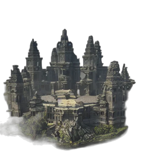 building, crown, concept art, 3d render, fantasy art, pixel art, fog, earth tones transparent PNG cut-out