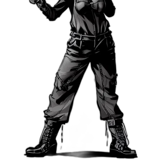 weapon, staff, jacket, comic book art, concept art, cartoon, cyberpunk, dark transparent PNG cut-out