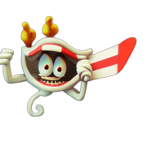 staff, crown, mask, creature, 3d render, concept art, cuphead, game transparent PNG cut-out
