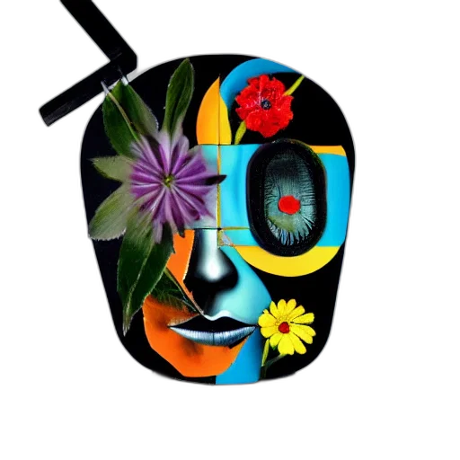 mask, face, flower, robot, concept art, cartoon, photorealistic, pixel art transparent PNG cut-out