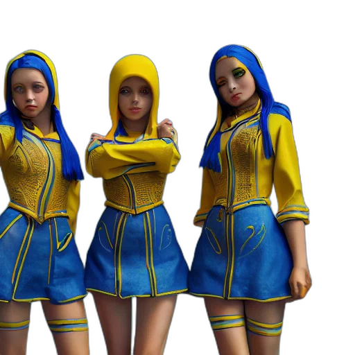3d render, concept art, fantasy art, photorealistic, blue, group, ukrainian, girls transparent PNG cut-out
