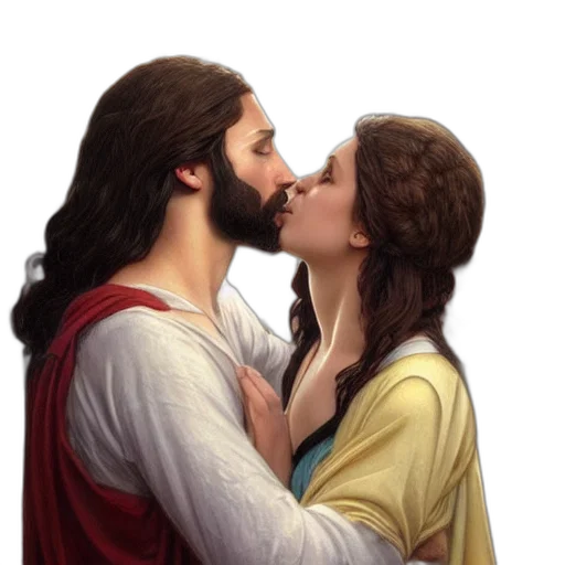 photorealistic, jesus, kissing, woman, street, elegant, highly, detailed transparent PNG cut-out