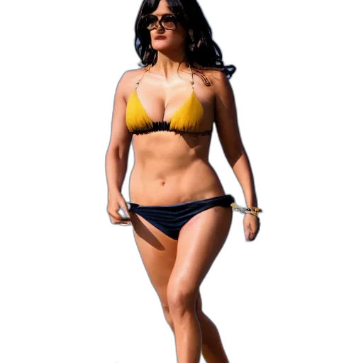 3d render, photorealistic, concept art, beach, salma, hayek, wearing, bikini transparent PNG cut-out