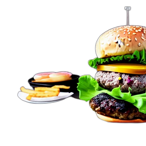 food, 3d render, photorealistic, pixel art, concept art, burger, top, hat transparent PNG cut-out
