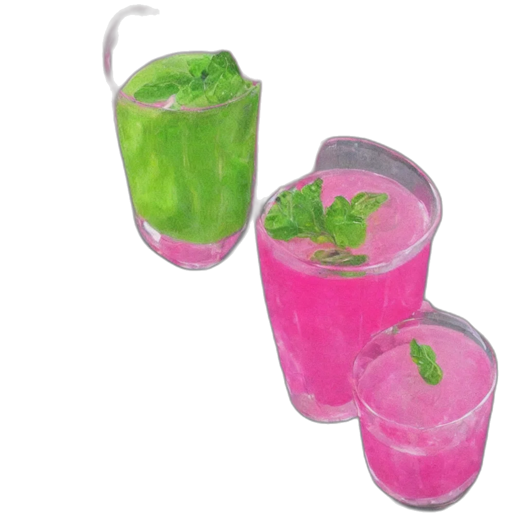 food, 3d render, photorealistic, neon, pink, glass, green, juice transparent PNG cut-out