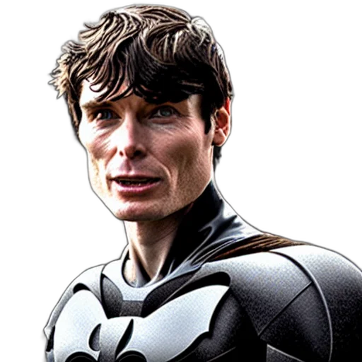 face, photorealistic, comic book art, concept art, 3d render, cillian, murphy, batman transparent PNG cut-out