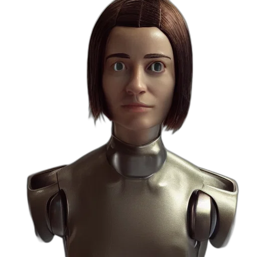 robot, face, staff, creature, 3d render, concept art, photorealistic, fantasy art transparent PNG cut-out