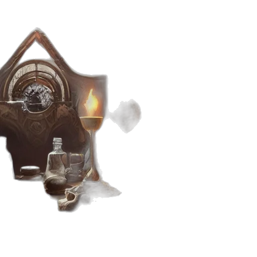 bottle, concept art, 3d render, fire, earth tones, hyper, real, table transparent PNG cut-out