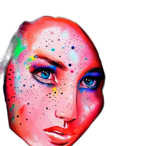 face, mask, jewelry, photorealistic, watercolor, 3d render, oil painting, colorful transparent PNG cut-out