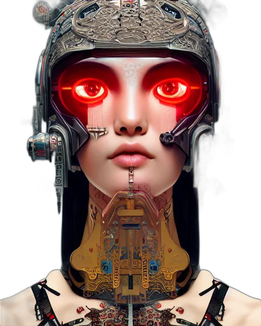 robot, face, mask, cyberpunk, concept art, fantasy art, 3d render, red transparent PNG cut-out