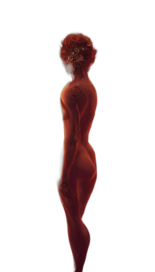 dress, hair, staff, creature transparent PNG cut-out