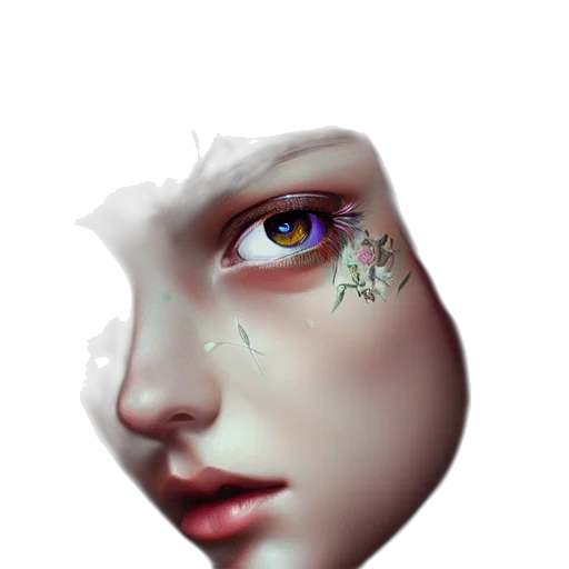 face, mask, crown, flower, photorealistic, fantasy art, watercolor, oil painting transparent PNG cut-out