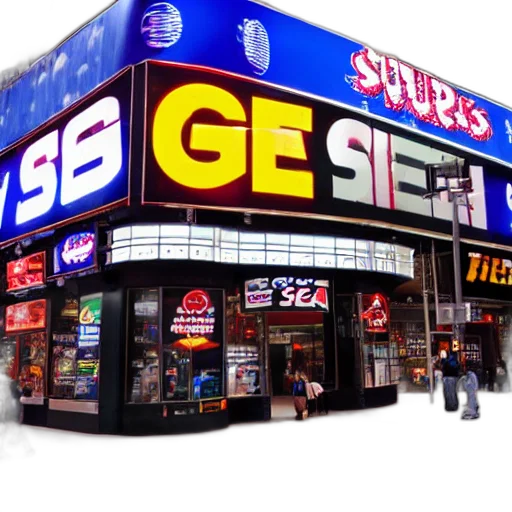 3d render, neon lights, big, sega, genesis, shop, times, square transparent PNG cut-out