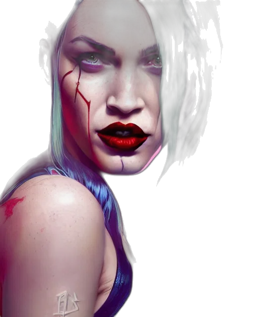 face, cyberpunk, comic book art, fantasy art, concept art, neon lights, red, dark transparent PNG cut-out