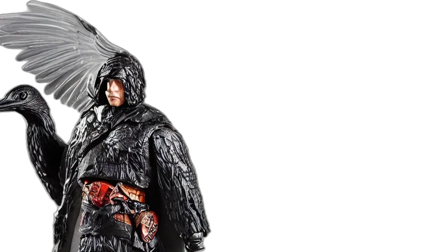 jacket, concept art, action, figure, package, man, raven, head transparent PNG cut-out