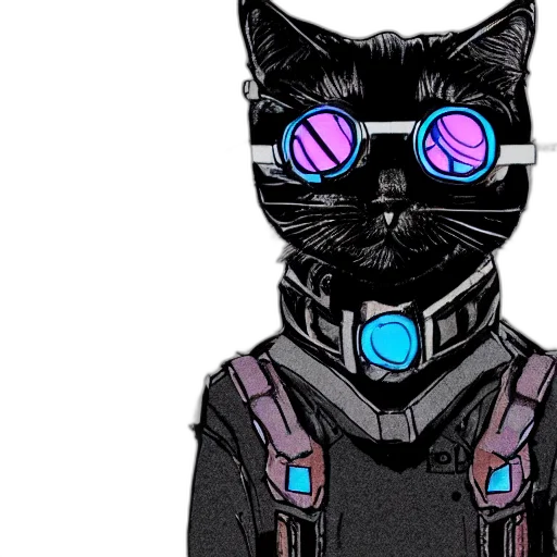 staff, mask, cyberpunk, comic book art, concept art, cartoon, dark, cat transparent PNG cut-out