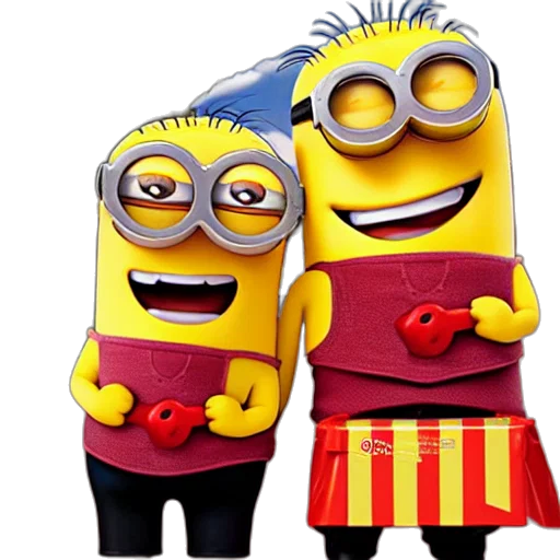 3d render, cartoon, concept art, mcdonald, happy, meal, mascot, minions transparent PNG cut-out