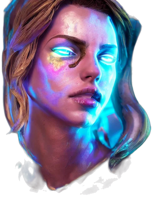 face, mask, robot, cyberpunk, concept art, fantasy art, photorealistic, neon lights transparent PNG cut-out