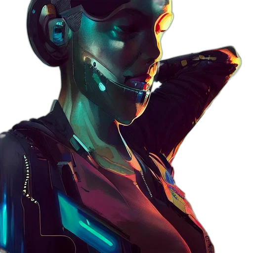 robot, mask, face, jacket, cyberpunk, concept art, comic book art, 3d render transparent PNG cut-out