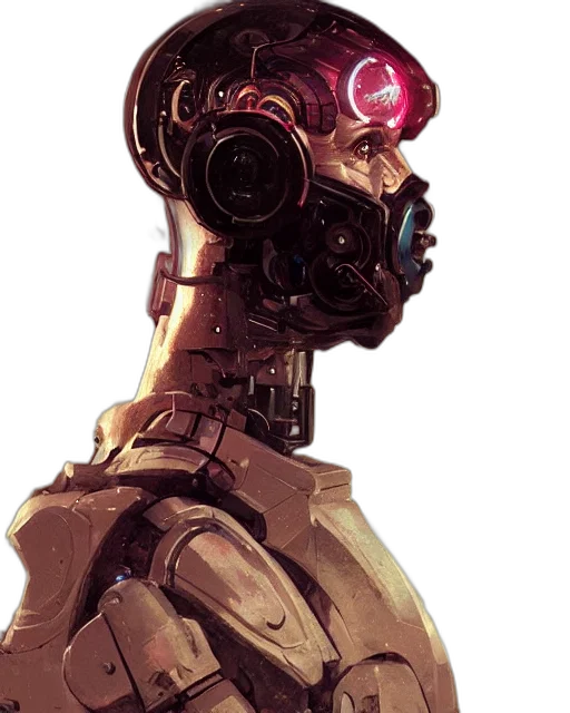 robot, face, mask, weapon, cyberpunk, concept art, 3d render, comic book art transparent PNG cut-out