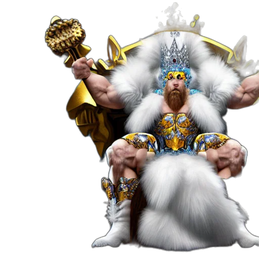 staff, crown, concept art, fantasy art, 3d render, sabretooth, tiger, bodybuilder transparent PNG cut-out