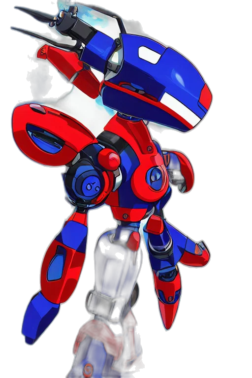 robot, weapon, concept art, 3d render, pixel art, cartoon, blue, red transparent PNG cut-out