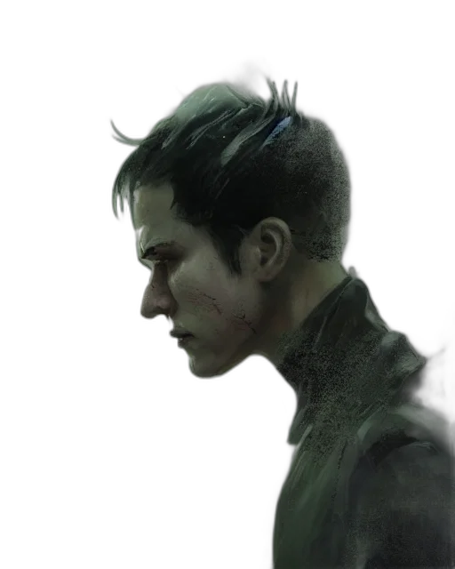 jacket, face, hair, robot, photorealistic, concept art, cyberpunk, comic book art transparent PNG cut-out