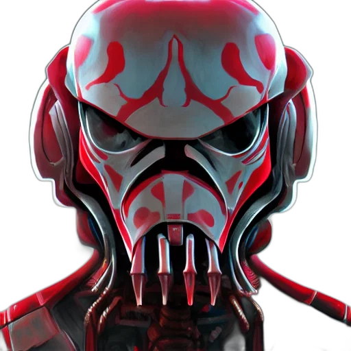 mask, face, robot, concept art, comic book art, cyberpunk, 3d render, red transparent PNG cut-out