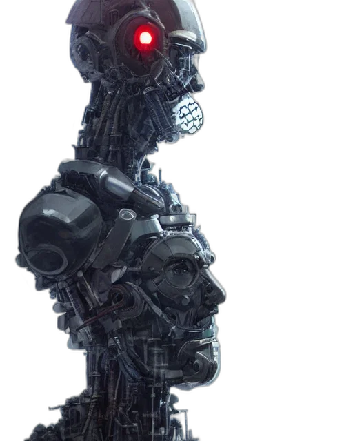 robot, cyberpunk, concept art, 3d render, masked, rugged, laboratory, engineer transparent PNG cut-out