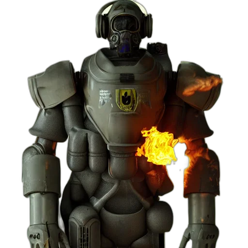 robot, concept art, 3d render, fire transparent PNG cut-out