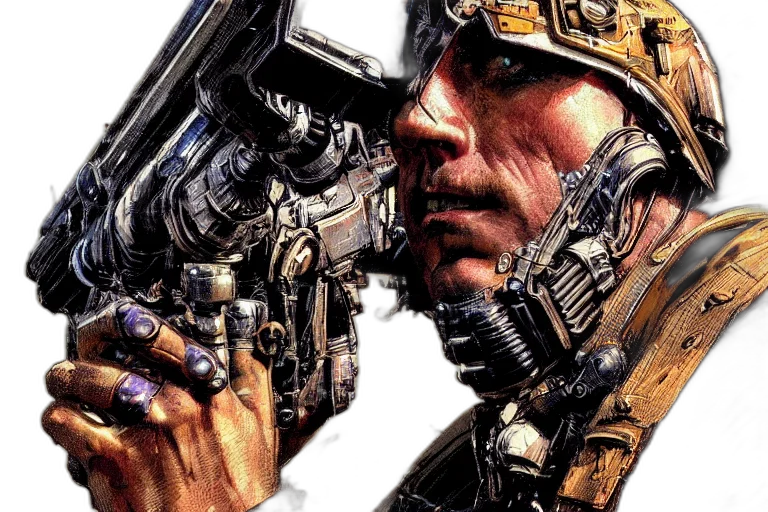 weapon, photorealistic, concept art, comic book art, cyberpunk, closeup, portrait, stunning transparent PNG cut-out