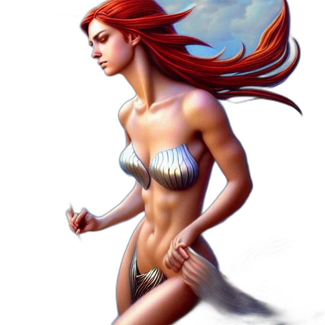 fantasy art, concept art, comic book art, photorealistic, underwater, red, beautiful, mermaid transparent PNG cut-out