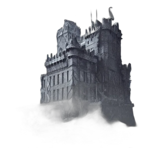 dragon, crown, building, concept art, fantasy art, 3d render, pixel art, fog transparent PNG cut-out