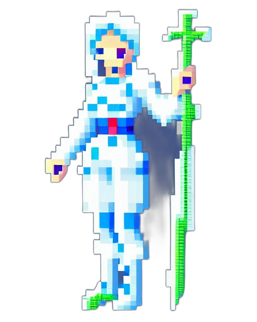 robot, staff, sword, weapon, pixel art, vaporwave, concept art, cyberpunk transparent PNG cut-out