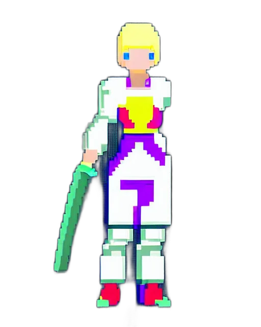 sword, staff, robot, weapon, pixel art, 3d render, vaporwave, cartoon transparent PNG cut-out