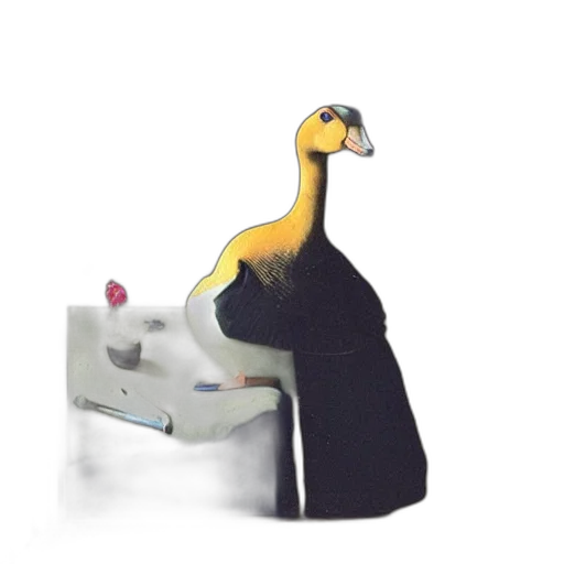 staff, animal, robot, hat, 3d render, concept art, cartoon, goose transparent PNG cut-out