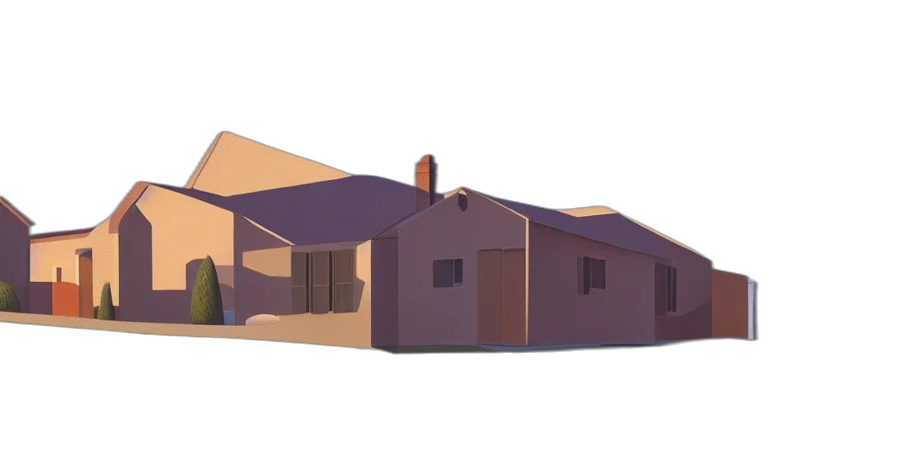 building, furniture, umbrella, 3d render transparent PNG cut-out