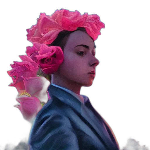 flower, crown, face, dress, photorealistic, oil painting, concept art, fantasy art transparent PNG cut-out
