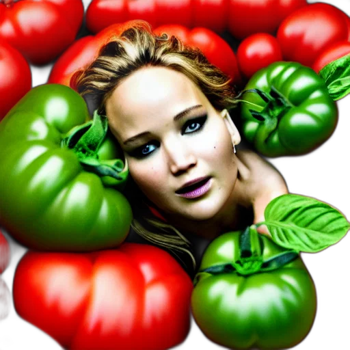 food, face, photorealistic, 3d render, jennifer, lawrence, inside, tomato transparent PNG cut-out