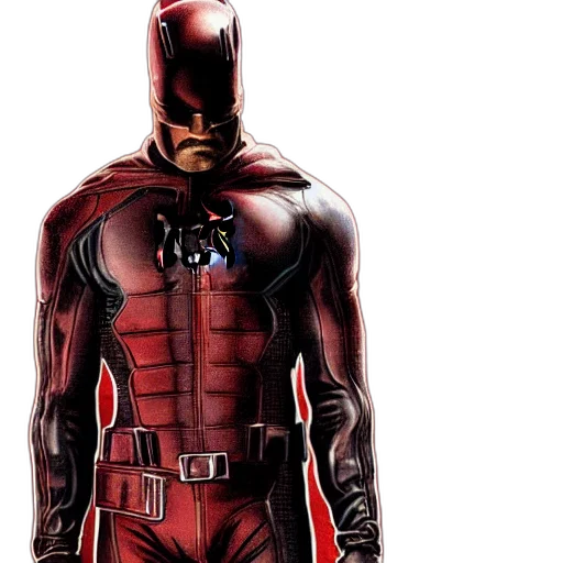 comic book art, concept art, 3d render, photorealistic, red, daredevil, leather, suit transparent PNG cut-out