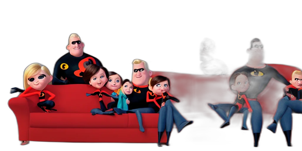 furniture, concept art, 3d render, cartoon, comic book art, outer space, incredibles, family transparent PNG cut-out