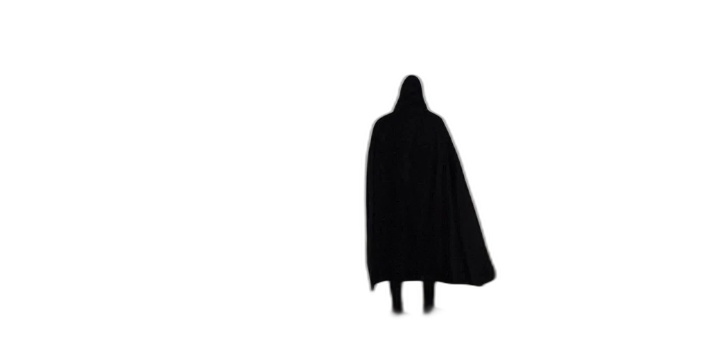 jacket, dress, mask, staff, concept art, 3d render, dark, monochrome transparent PNG cut-out