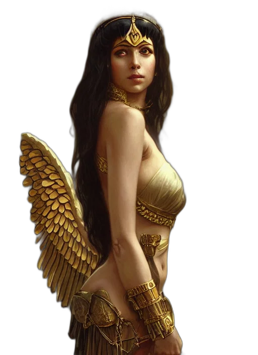jewelry, fantasy art, concept art, photorealistic, pixel art, golden, cleopatra, angel transparent PNG cut-out