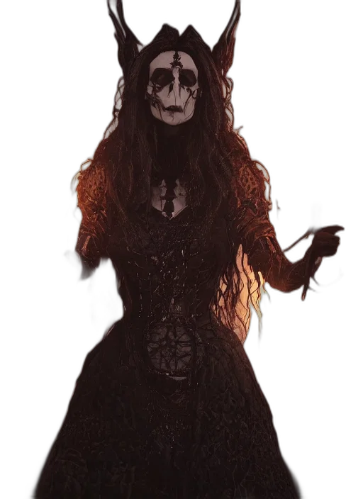 mask, dress, staff, creature transparent PNG cut-out