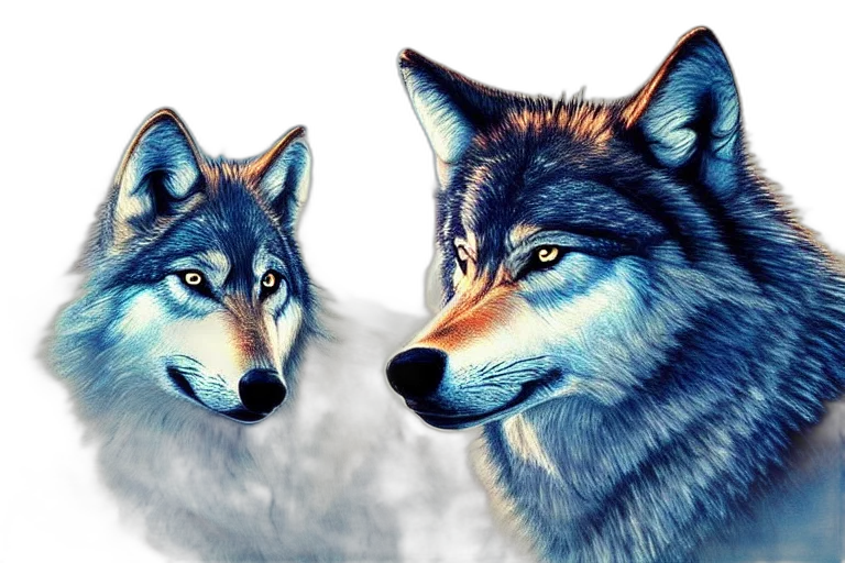 fantasy art, photorealistic, watercolor, concept art, blue, monochrome, colorful, wolf transparent PNG cut-out