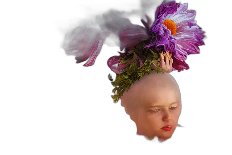 crown, hat, mask, flower, photorealistic, vaporwave, 3d render, concept art transparent PNG cut-out
